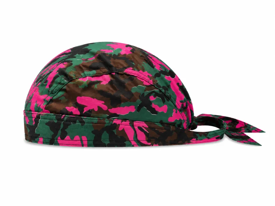 Green and pink camouflage pre-tied bandana skull cap