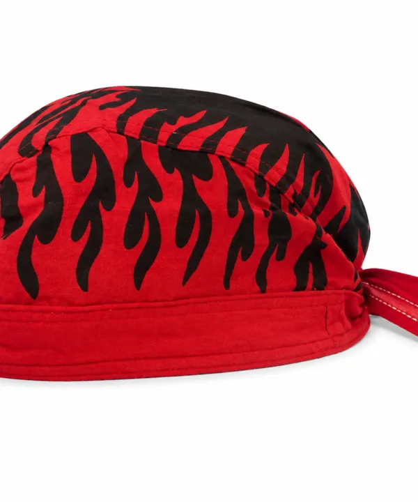Red flame print pre-tied biker bandana skull cap