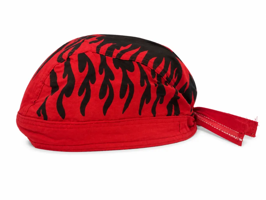 Red flame print pre-tied biker bandana skull cap