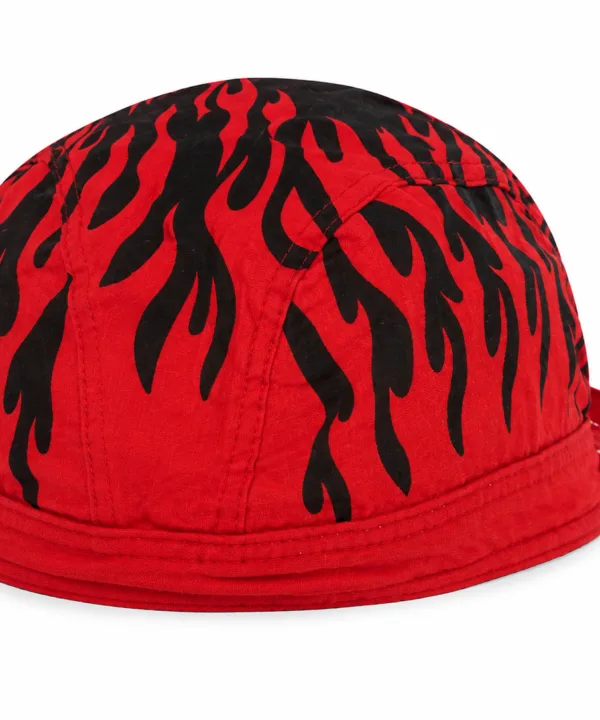 Red flame print pre-tied biker bandana skull cap – view 2