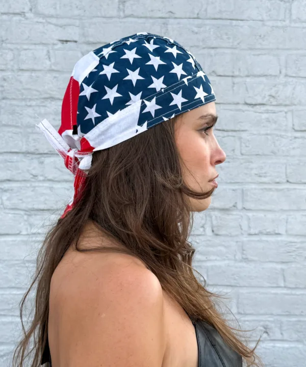American flag stars and stripes pre-tied bandana skull cap – view 3
