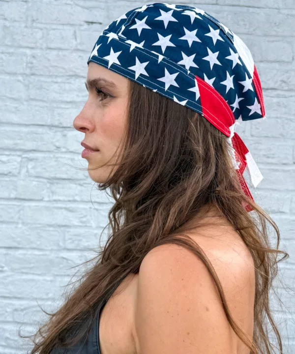 American flag stars and stripes pre-tied bandana skull cap – view 2