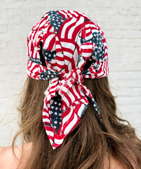 All-over American flag collage print pre-tied bandana skull cap – view 4