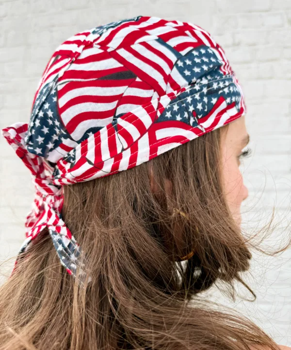All-over American flag collage print pre-tied bandana skull cap – view 5