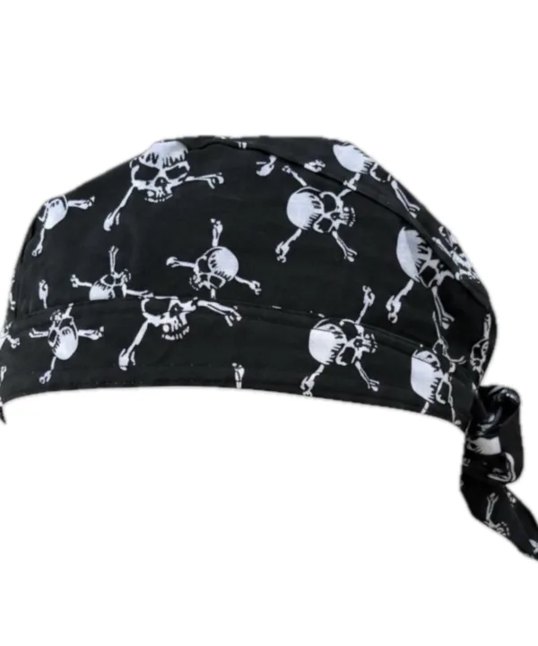 Black bandana skull cap with white skull-and-crossbones print