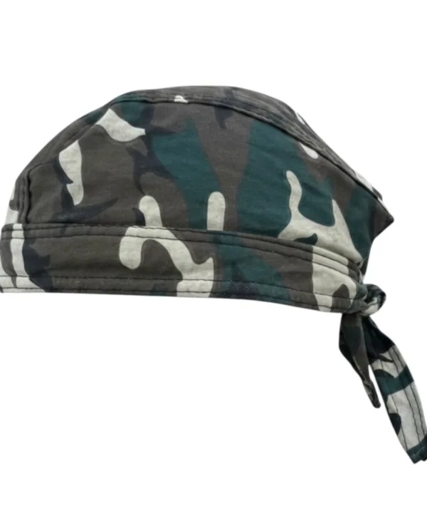 Green woodland camouflage pre-tied bandana skull cap