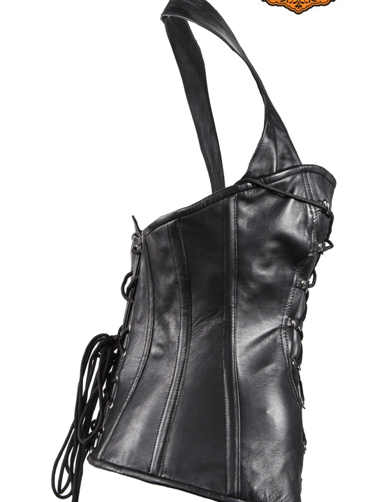 Women's Black Lamb Skin Leather Laces & Zippered Corset - Image 3