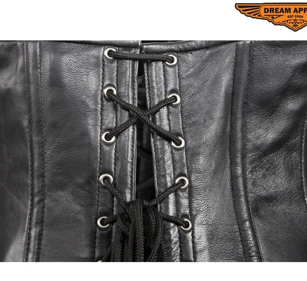Women's Black Lamb Skin Leather Laces & Zippered Corset - Image 4