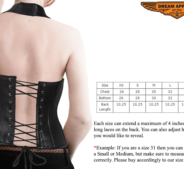 Women's Black Lamb Skin Leather Laces & Zippered Corset - Image 6