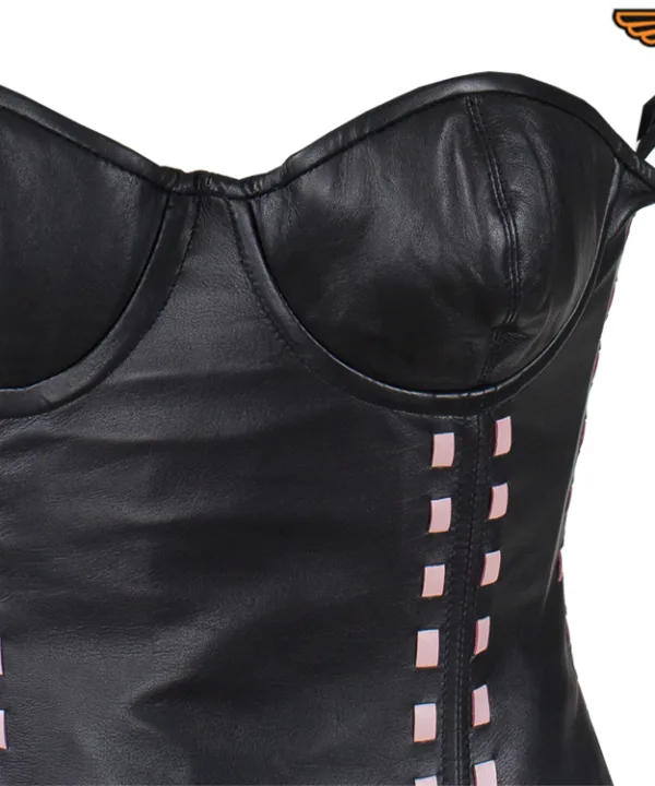 Women's Black Leather Corset with Bra Cups - Image 3