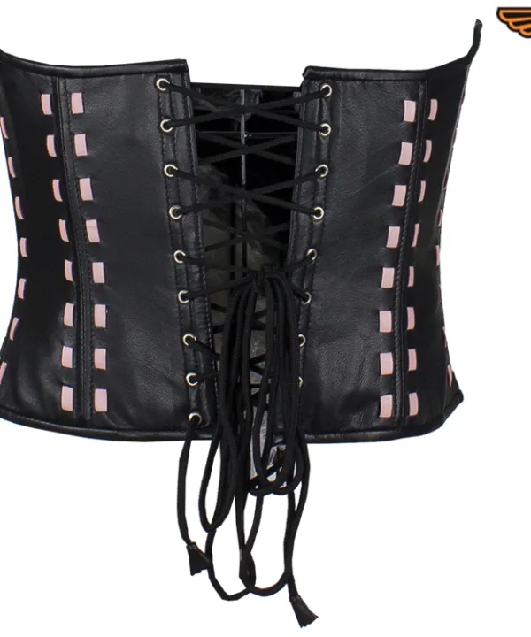 Women's Black Leather Corset with Bra Cups - Image 4