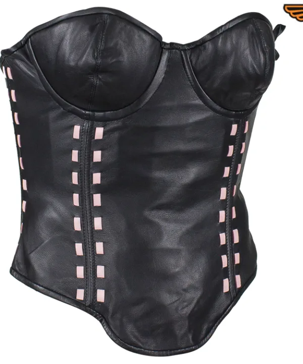 Women's Black Leather Corset with Bra Cups - Image 5