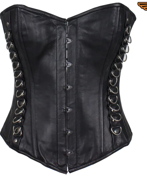 Women's Black Leather Corset with Pin Front Closure
