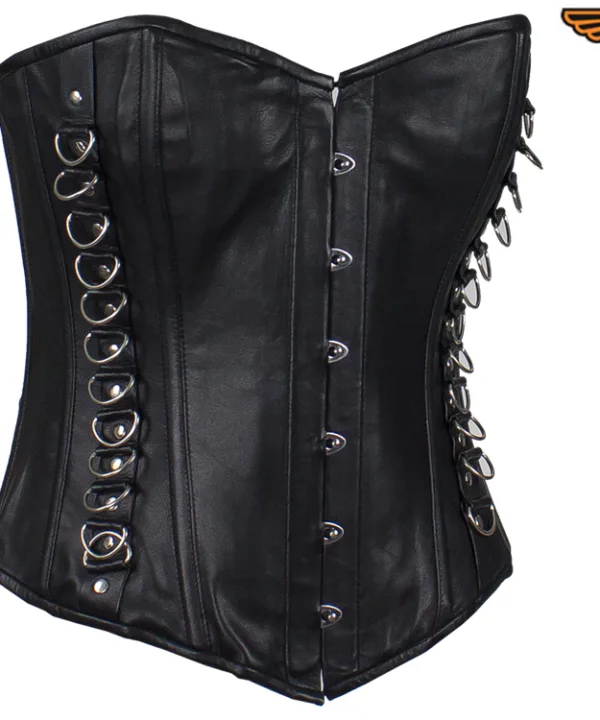 Women's Black Leather Corset with Pin Front Closure - Image 4
